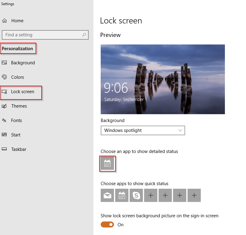 Lock screen settings in Windows 10