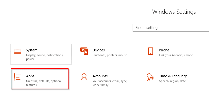 accessing Apps from Windows 10 settings