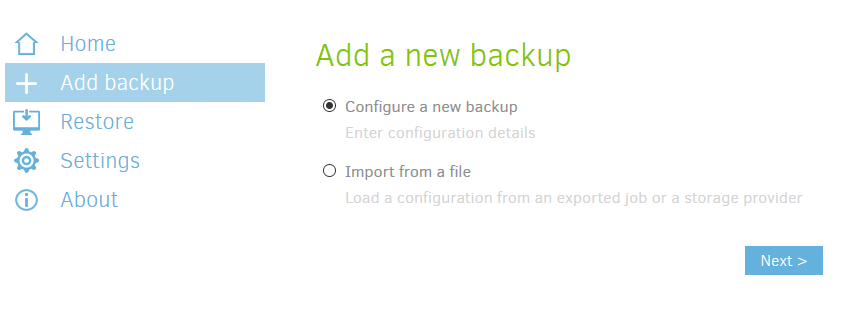 adding a new backup instance in Duplicati 