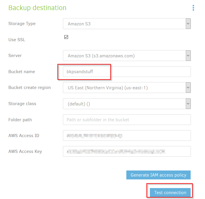 configuring Duplicati to connect to Amazon S3