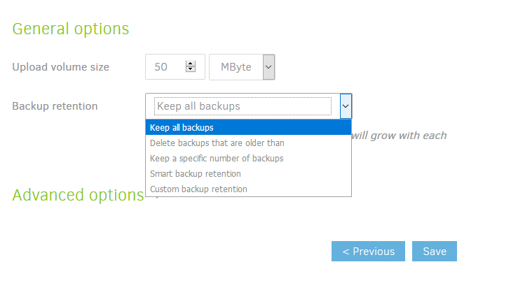 configuring backup retention settings in Duplicati 