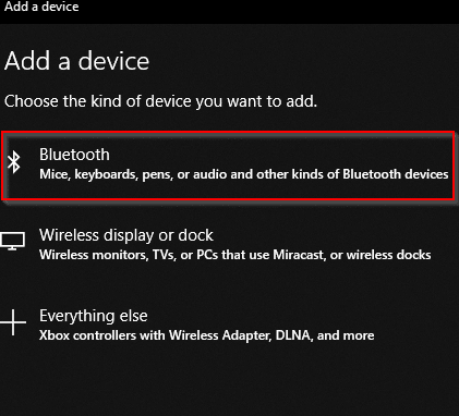 adding a Bluetooth device in Windows 10