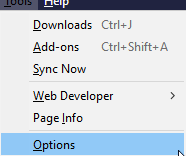 accessing Firefox options