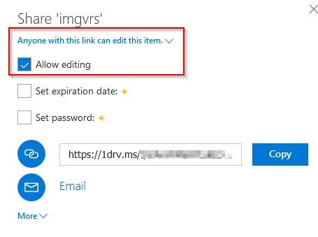 making onedrive shareable link as editable or read-only 