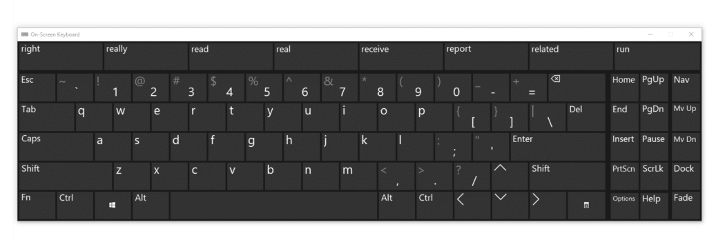 on-screen keyboard with text suggestions in Windows 10