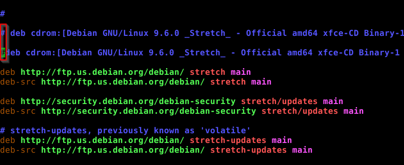 editing Debian repository sources list