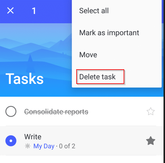 deleting tasks in Microsoft To-Do app from phone