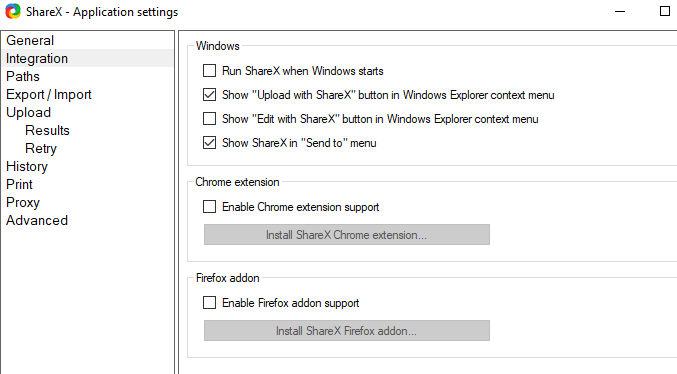 ShareX application settings