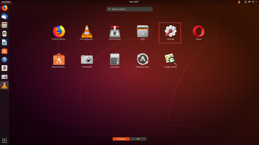accessing Settings in Ubuntu 18.04
