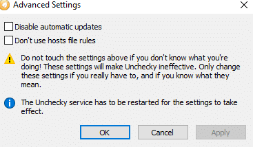 Unchecky advanced settings