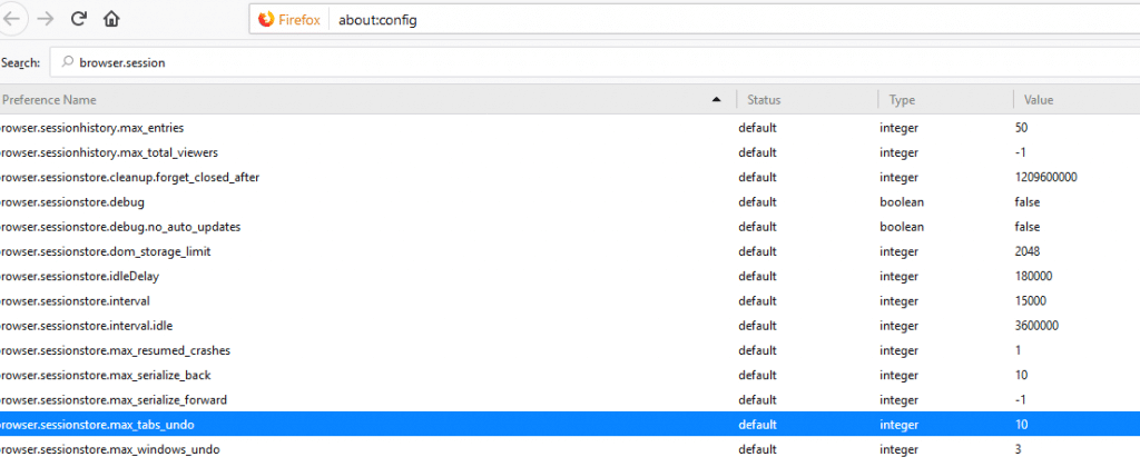 changing Firefox tabs restore values
