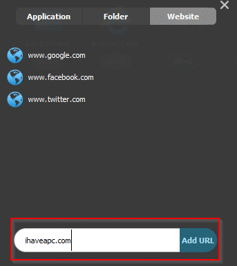 adding a favorite website in Wise Hotkey Pro