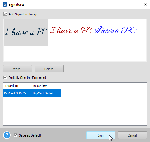 adding a digital signature image using Able2Extract Pro