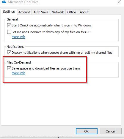 Enabling Files On-Demand feature in OneDrive 