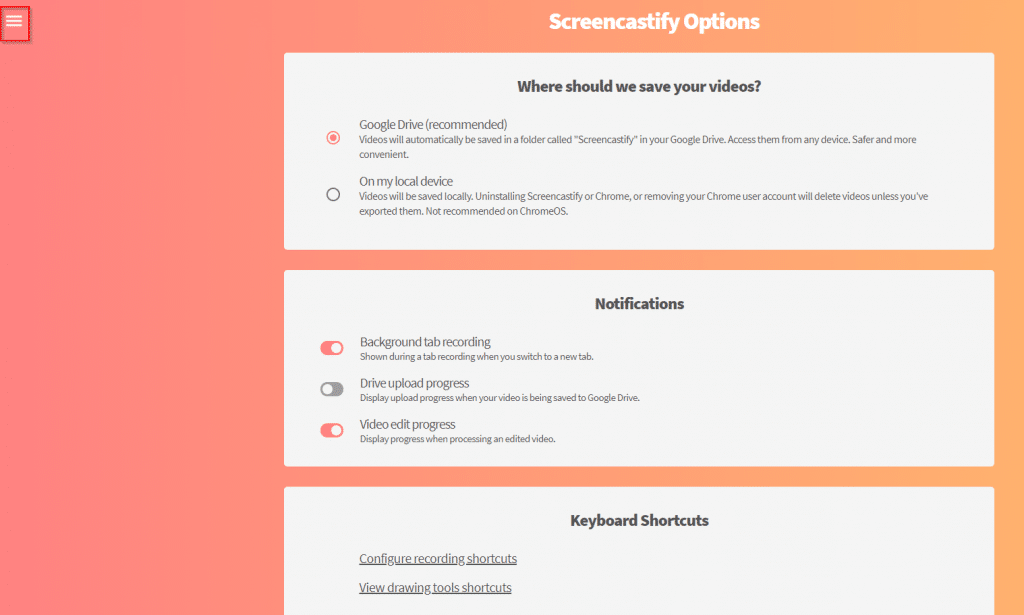 accessing Screencastify options