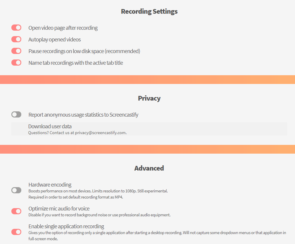 changing Screencastify recording settings