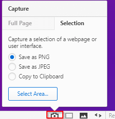 screenshot selection in Vivaldi browser