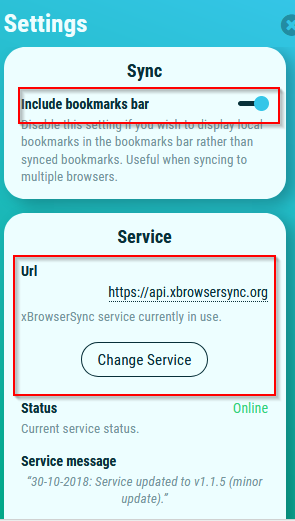 changing sync service url in xBrowserSync 