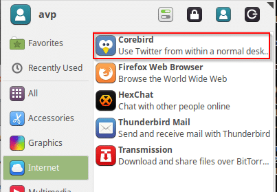 Corebird installed in Linux Mint