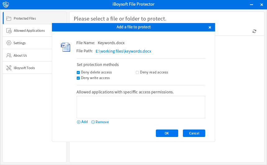 configuring access security for files and folders in iBoysoft File Protector