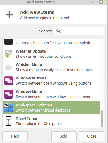 adding Workspace Switcher to Linux Mint panel