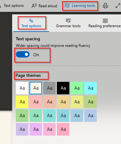 various Learning tools in Edge browser