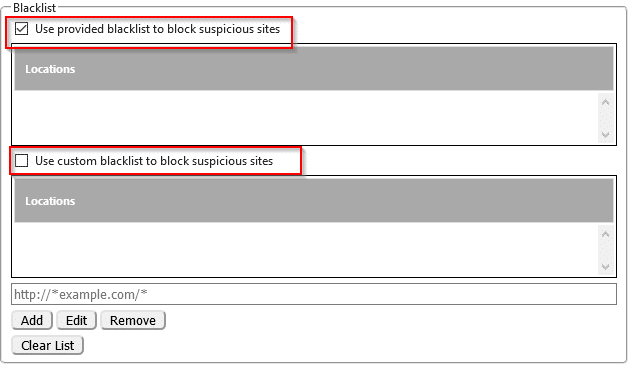 Enabling blacklist filter and adding custom sites in Public Fox 