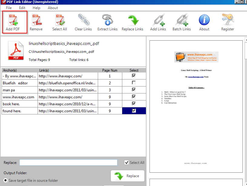 PDF Link Editor interface