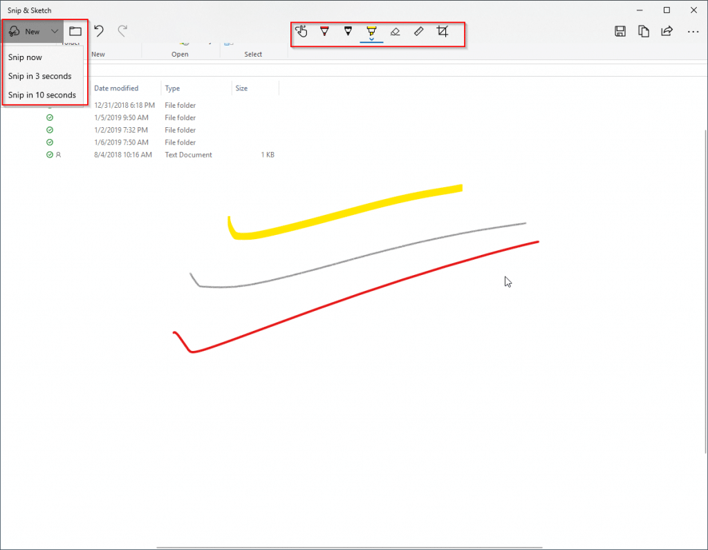 editing screenshots in Snip & Sketch editor