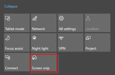 Screen snip in Windows 10 Action Center