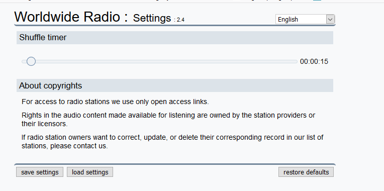 Worldwide Radio add-on shuffle timer settings