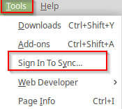 Accessing Firefox Sync page