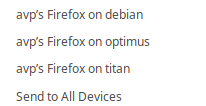 list of devices to which open tabs can be sent using Firefox sync