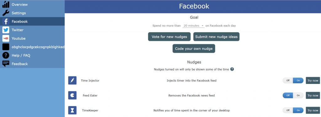 managing nudges per site from HabitLab settings