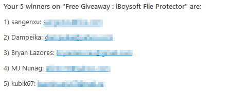 iBoysoft File Protector Giveaway winners