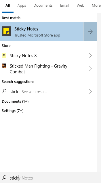 accessing Sticky Notes in Windows 10