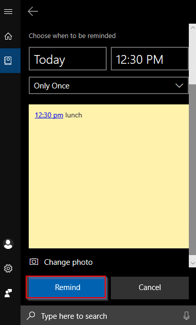 setting Cortana reminder for Sticky Notes