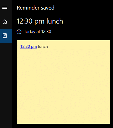 Sticky Notes reminder saved in Cortana