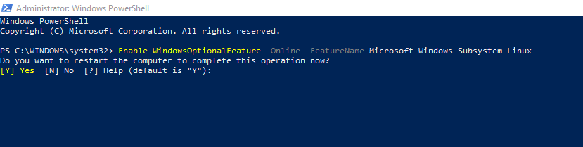 installation of WSL completed in Windows 10