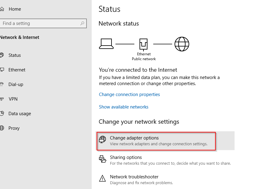 changing network adapter settings in Windows 10