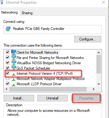 configuring IPv4 properties in Windows 10