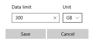 setting data limit restriction in Windows 10