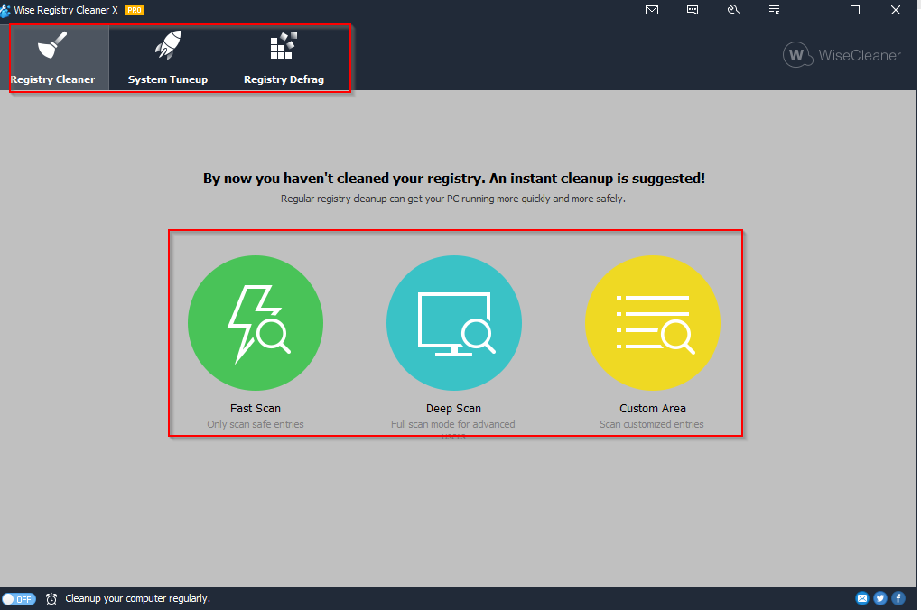Wise Registry Cleaner Pro main interface