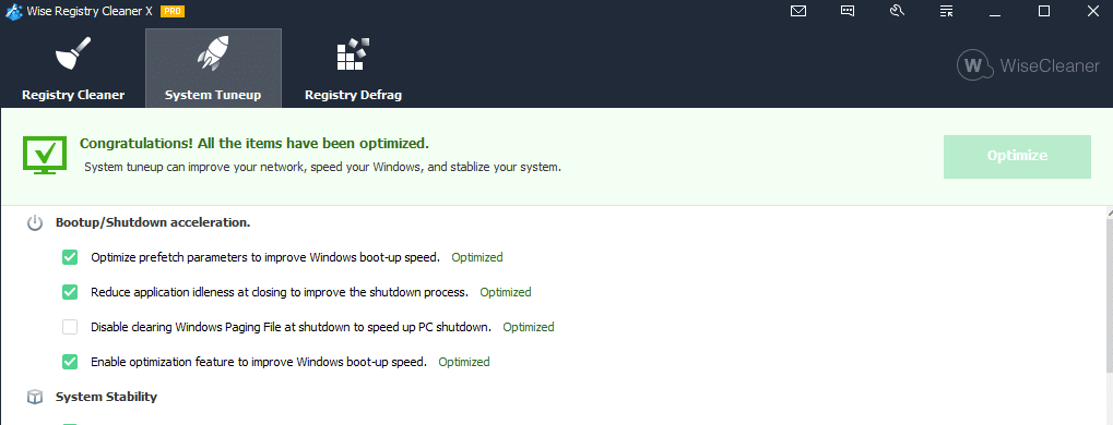 optimizing system settings using Wise Registry Cleaner Pro 
