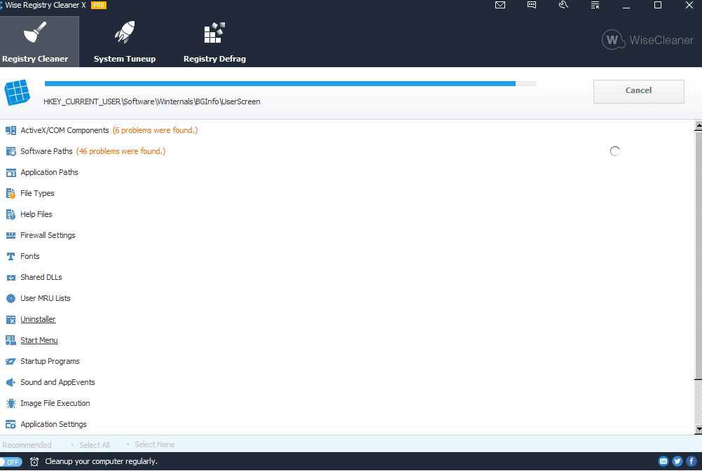 registry scan in Wise Registry Cleaner Pro 