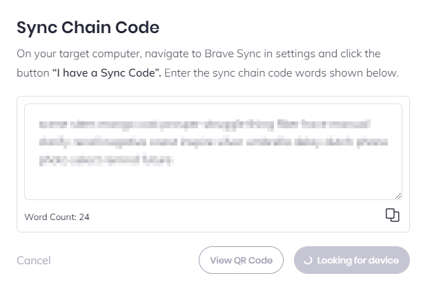 generating a sync chain code in Brave browser 