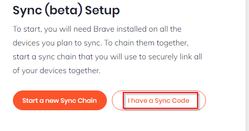 adding a device to sync chain code in Brave browser 