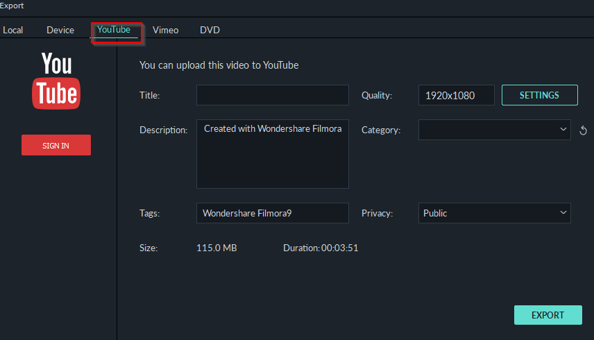 uploading exported videos directly to YouTube in Filmora9