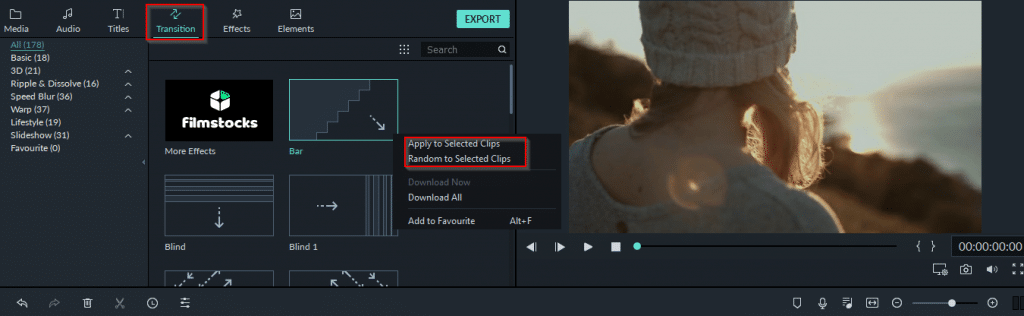 adding different transition effects in Filmora9