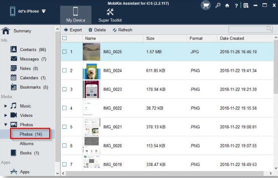 transferring photos to PC using MobiKin Assistant for iOS